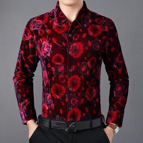 Velvet Shirt // Red Flower Pattern (XS)