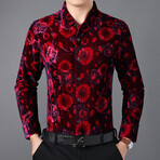 Velvet Shirt // Red Flower Pattern (L)