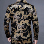 Velvet Shirt // Black + Gold Chinese Dragons (L)