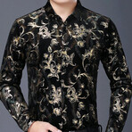 Velvet Shirt // Black + Gold Flowers (L)