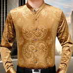 Velvet Shirt // Gold Chinese Dragon Pattern (2XL)