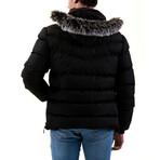 0341 Hooded Fur Padded Jacket // Black (XS)