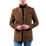 0343 Slim Fit High-Collar Coat // Brown (XS)