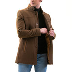 0343 Slim Fit High-Collar Coat // Brown (XS)
