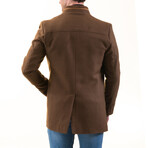0343 Slim Fit High-Collar Coat // Brown (XS)