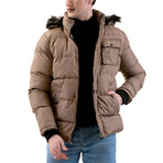 0340 Hooded Fur Padded Jacket // Beige (XS)