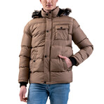 0340 Hooded Fur Padded Jacket // Beige (XS)