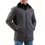 0346 Regular Fit Fur-Collar Zip Up Coat // Gray Melange (XL)