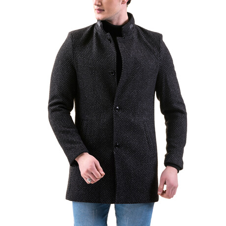 0347 Regular Fit High-Collar Coat // Black Melange (M)