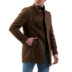 0342 Slim Fit High-Collar Coat // Brown Melange (S)