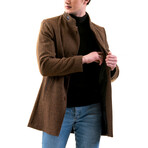 0342 Slim Fit High-Collar Coat // Brown Melange (S)