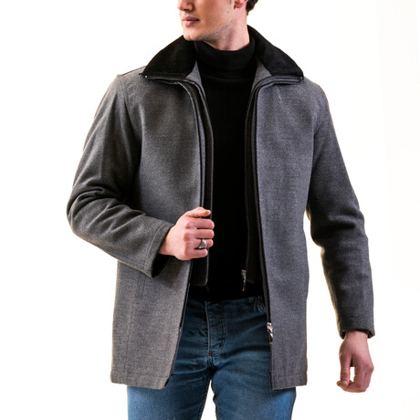 0346 Regular Fit Fur-Collar Zip Up Coat // Gray Melange (XL)