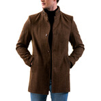 0342 Slim Fit High-Collar Coat // Brown Melange (S)