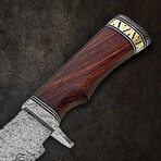 12" Brass Handwork Handle // Damascus Bowie Knife // Leather Sheath