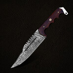 12" Ergonomic Walnut Wood Handle // Damascus Knife // Leather Sheath