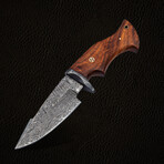 10" Walnut Wood Handle // Damascus Knife // Leather Sheath // Light Brown