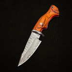 10" Orange Wood Handle // Damascus Knife // Leather Sheath