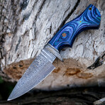 10" Blue Wood Handle // Damascus Knife // Leather Sheath