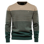 Crewneck Knitted Sweater // Stripes Pattern // Green + Beige (XL)