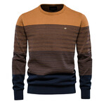 Crewneck Knitted Sweater // Stripes Pattern // Blue + Orange (S)