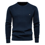 Crewneck Knitted Sweater // Squares Pattern // Navy Blue (S)