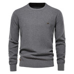 Crewneck Knitted Sweater // Diagonal Lines Pattern  // Gray (XL)