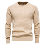 Crewneck Knitted Sweater // Squares Pattern // Beige (S)