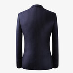 2 Button Pin Stripe Wool Suit // Navy Blue (L)