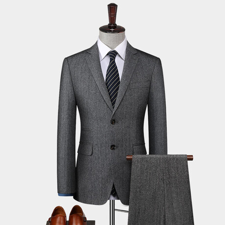 2 Button Pin Striped Wool Suit // Dark Gray Melange (XS)