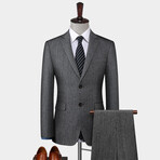 2 Button Pin Striped Wool Suit // Dark Gray Melange (3XL)