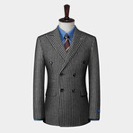 Double Breasted Broad Stripe Wool Suit // Dark Gray (XL)