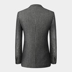 Double Breasted Broad Stripe Wool Suit // Dark Gray (XL)