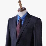 2 Button Pin Stripe Wool Suit // Navy Blue (L)