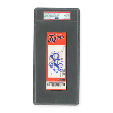 Miguel Cabrera // 3000th Hit Game Ticket // Autographed + Inscribed // PSA 8 Near Mint + 10 Auto Grade