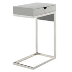 Adorna Chrome Base C-Table with Drawer, USB Port & Wall Plug // Grey/Chrome