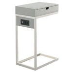 Adorna Chrome Base C-Table with Drawer, USB Port & Wall Plug // Grey/Chrome