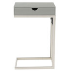 Adorna Chrome Base C-Table with Drawer, USB Port & Wall Plug // Grey/Chrome