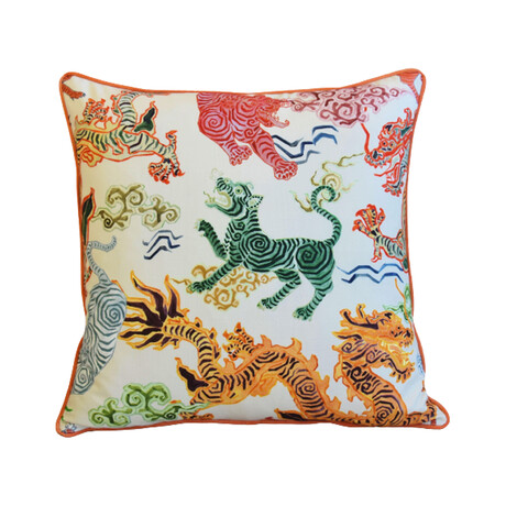 Chinoiserie Asian Colorful Dragon Pillow