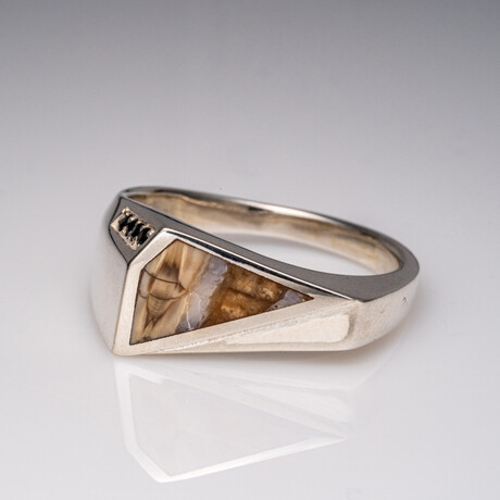 Genuine Mammoth Tusk Ring and Black Diamonds // Size 10.5