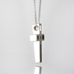 Genuine Dinosaur Agate Cross Pendant and Black Diamond, Yellow Sapphire with 18" Sterling Necklace