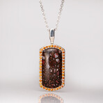Genuine Dinosaur Agate Tag Pendant and YellowSapphire with 18" Sterling Necklace
