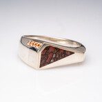 Genuine Dinosaur Agate Ring and Yellow Sapphire // Size 10.5