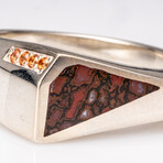 Genuine Dinosaur Agate Ring and Yellow Sapphire // Size 10.5