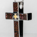 Genuine Dinosaur Agate Cross Pendant and Black Diamond, Yellow Sapphire with 18" Sterling Necklace