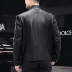 Leather Jacket with Duckdown Lining // Black // Style 3 (XL)