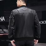 Varsity Leather Jacket with Duckdown Lining // Black (M)