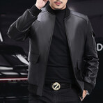 Varsity Leather Jacket with Duckdown Lining // Black (2XL)