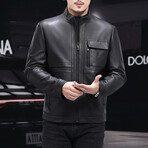 Leather Jacket with Duckdown Lining // Black // Style 3 (L)