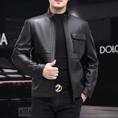 Leather Jacket with Duckdown Lining // Black // Style 3 (XS)