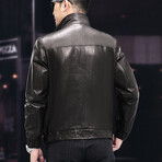 Racer Leather Jacket with Duckdown Lining  // Black (2XL)